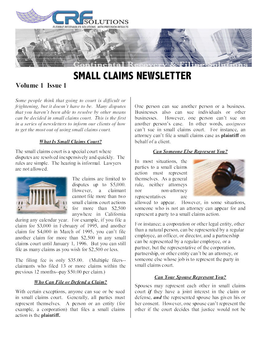 Small Claims Issue 1